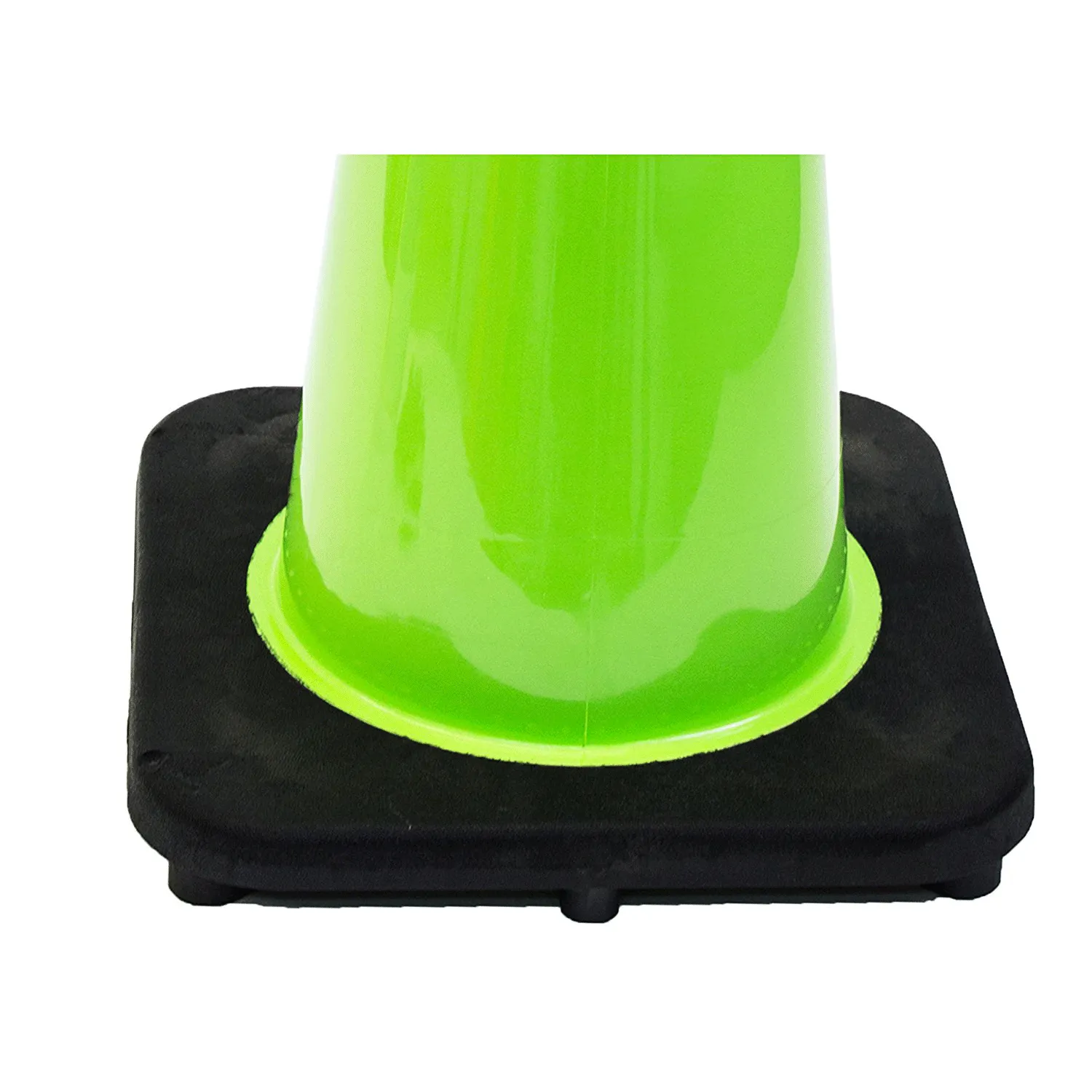 18" Traffic Safety Cones, One Reflective Collar, Black Base - Lime