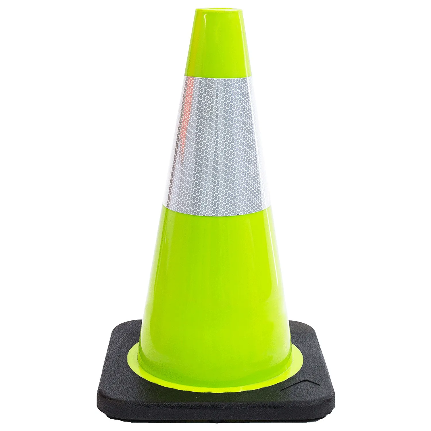 18" Traffic Safety Cones, One Reflective Collar, Black Base - Lime
