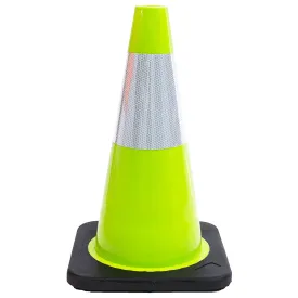 18" Traffic Safety Cones, One Reflective Collar, Black Base - Lime