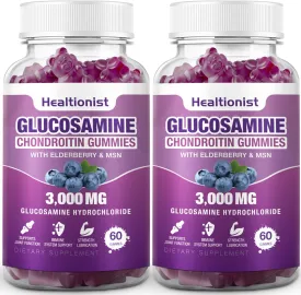 2 Packs 3000mg Glucosamine Chondroitin Gummies with MSM & Elderberry - Extra Strength Joint Health, Flexibility, Antioxidant Immune Support Supplement Gummy for Adults, Men & Women 120 Cts