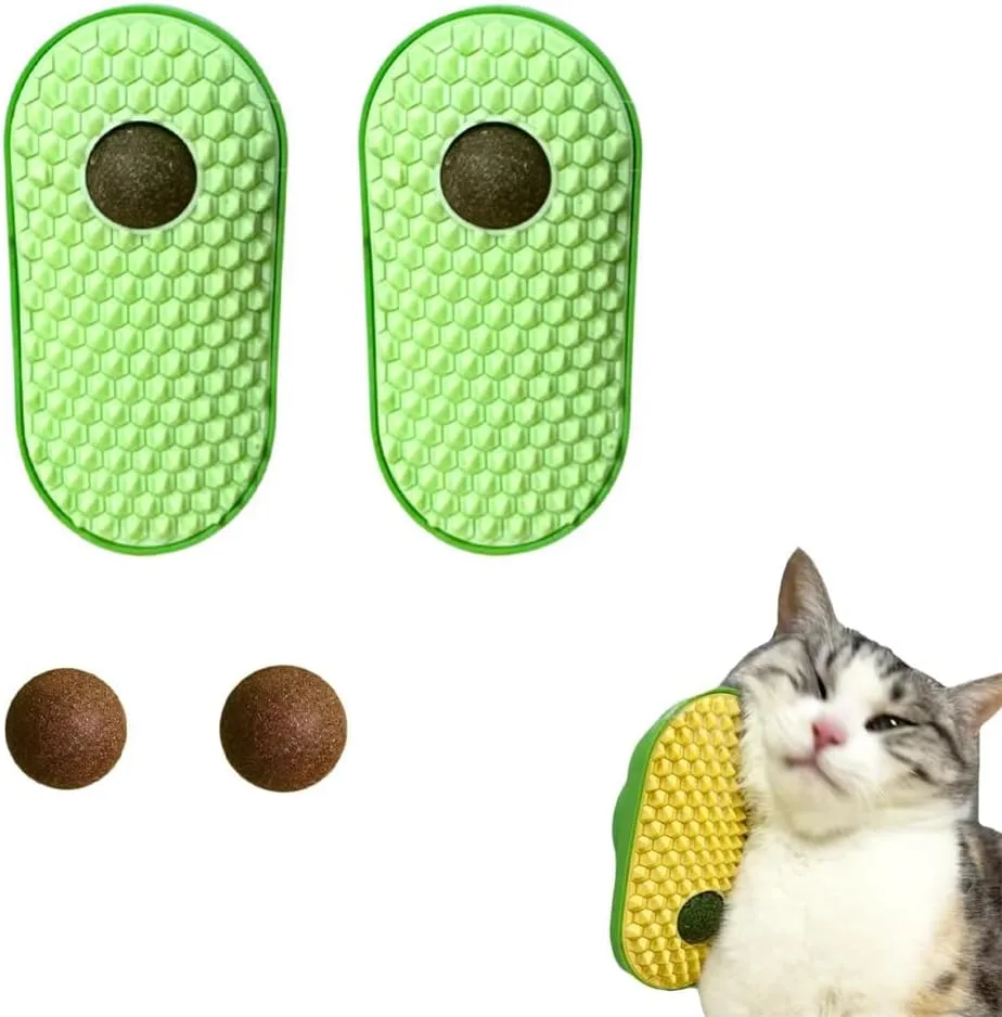 2 Pcs Catnip Balls for Cats,Cat Wiper Catnip Balls That Stick on Wall, Cat Massager 2 Massagers and 4 Balls (green)