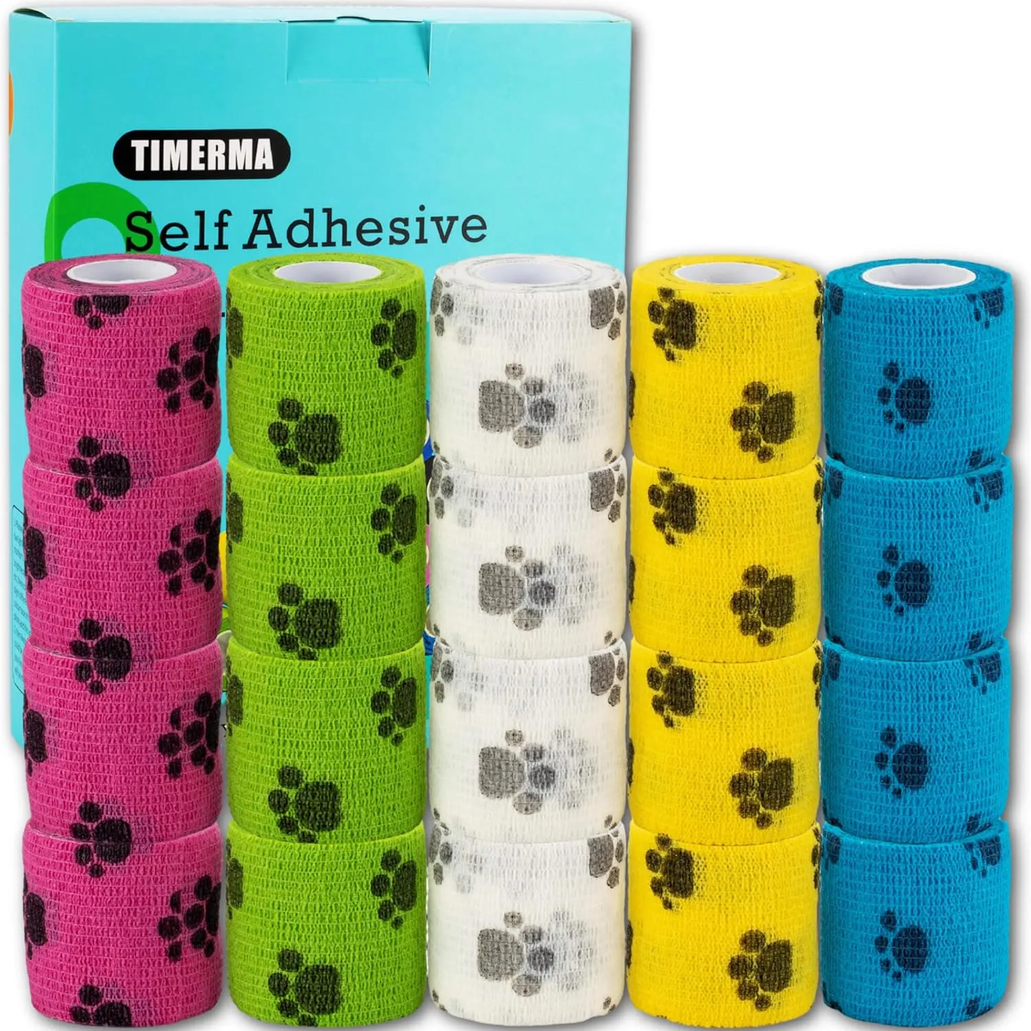 20 Rolls Self Adhesive Bandage Wrap Elastic&Breathable Ideal for Wound Care, Sports & Joint Sprains Adhesive Vet Wrap Versatile Support for Dogs Cats Horses Birds, Pet First Aid (Pawprints)