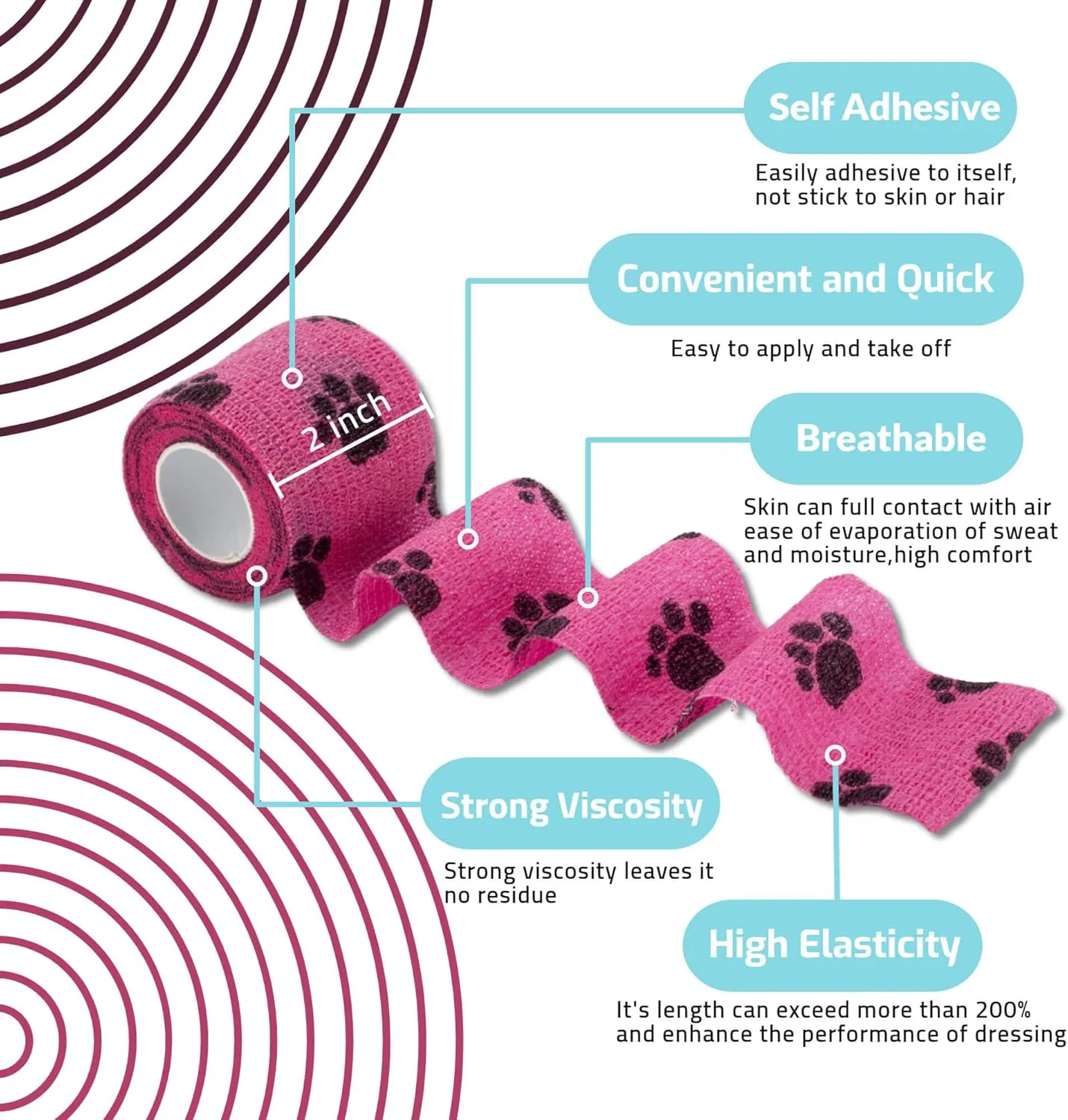 20 Rolls Self Adhesive Bandage Wrap Elastic&Breathable Ideal for Wound Care, Sports & Joint Sprains Adhesive Vet Wrap Versatile Support for Dogs Cats Horses Birds, Pet First Aid (Pawprints)