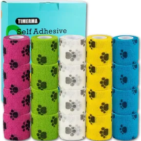 20 Rolls Self Adhesive Bandage Wrap Elastic&Breathable Ideal for Wound Care, Sports & Joint Sprains Adhesive Vet Wrap Versatile Support for Dogs Cats Horses Birds, Pet First Aid (Pawprints)