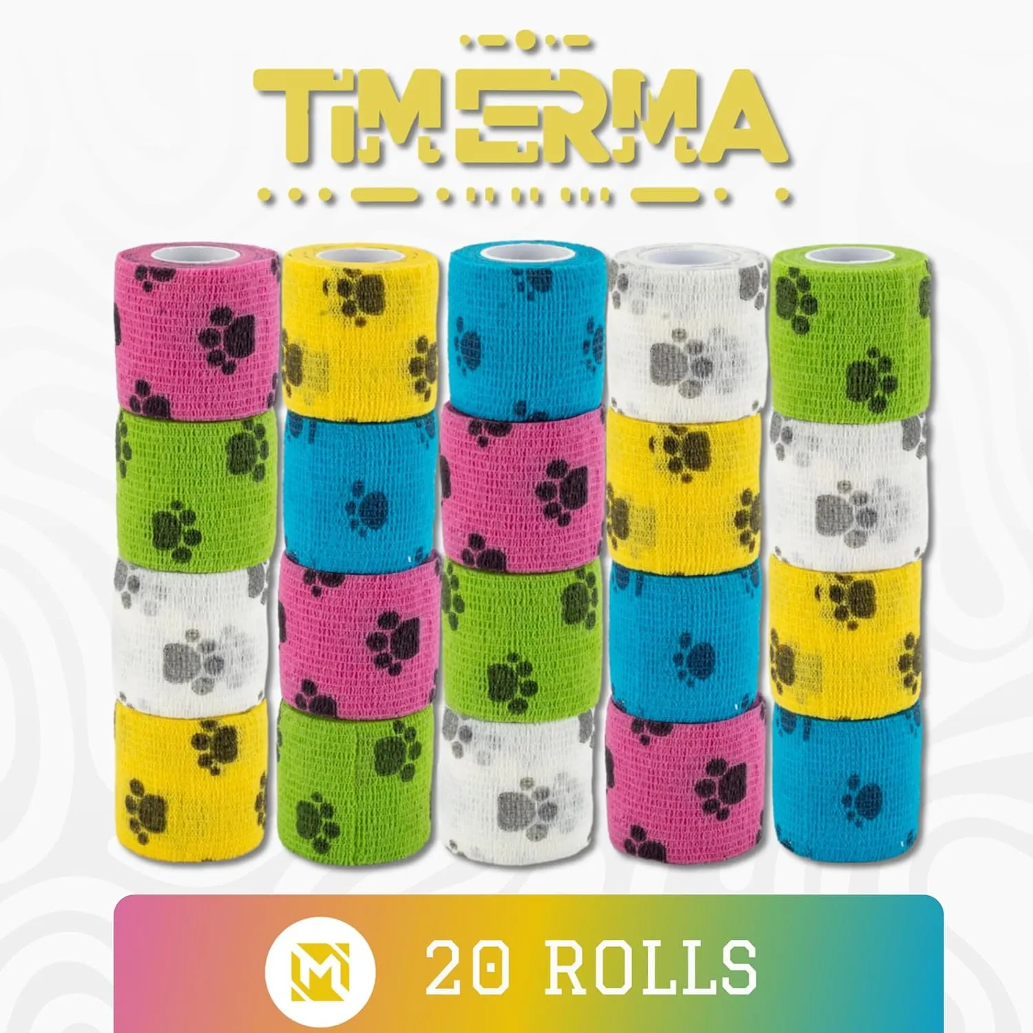 20 Rolls Self Adhesive Bandage Wrap Elastic&Breathable Ideal for Wound Care, Sports & Joint Sprains Adhesive Vet Wrap Versatile Support for Dogs Cats Horses Birds, Pet First Aid (Pawprints)