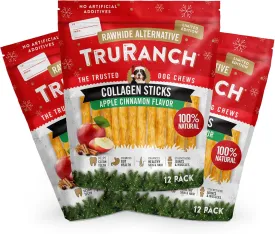 5'' Collagen Sticks Apple Cinnamon Flavored - 3 Bags, 36 Count, Holiday Limited Edition, Stocking Stuffer, Rawhide Free, Limited Ingredients Dog Chew, Value Pack
