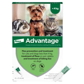 Advantage 40 Spot On Flea Control - Cats, Dogs & Rabbits up to 4kg (4 Pipettes)