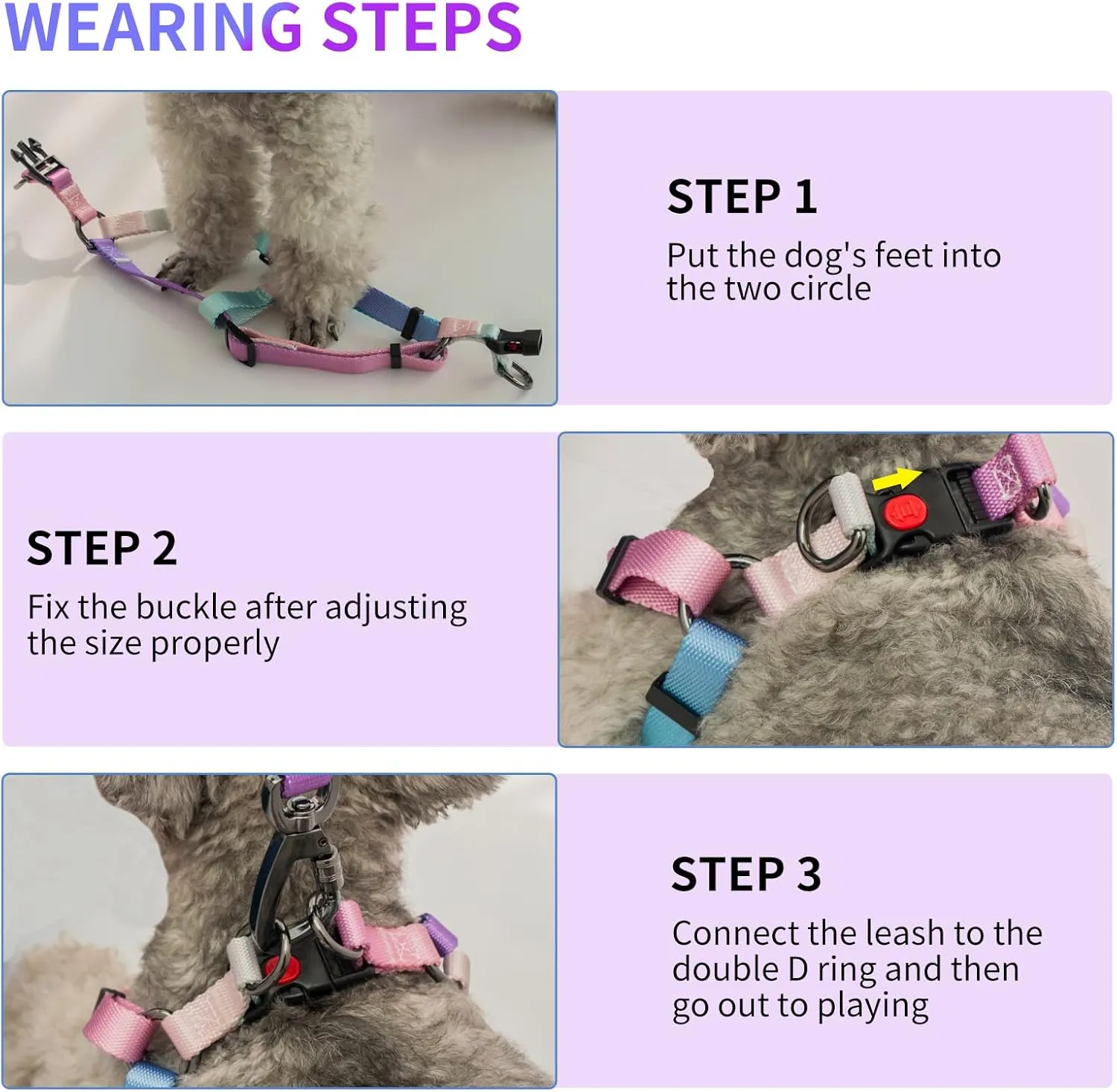 AIITLE No Pull Dog Harness & Leash & Collar - Adjustable Basic Collar with A Heavy Duty Leash - Super Sturdy Buckle and D Ring - Training Running for Large Dogs, Pink Gradient L