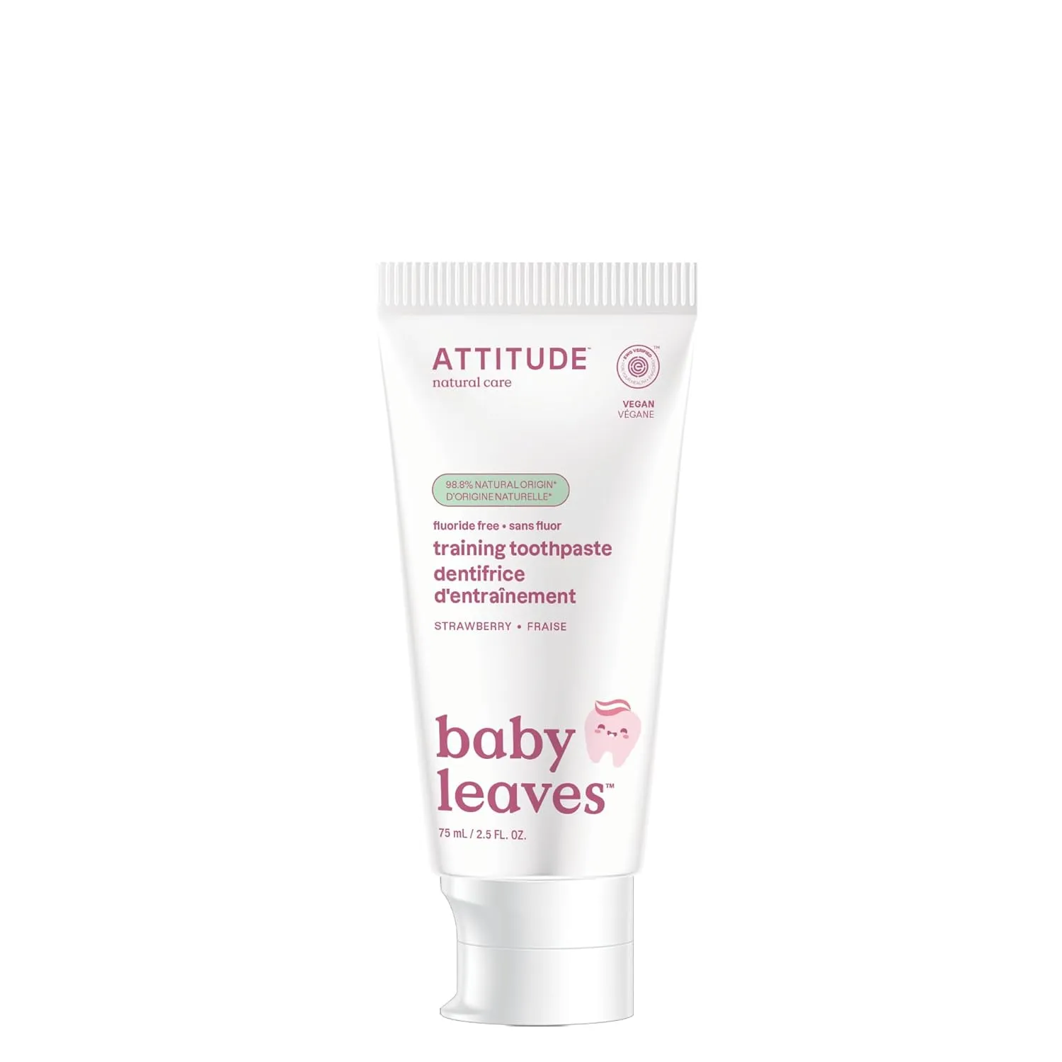 Attitude Baby and Child Fluoride-Free Training Toothpaste, EWG Verified, Naturally Derived Ingredients, Vegan, Strawberry, 2.6 Oz
