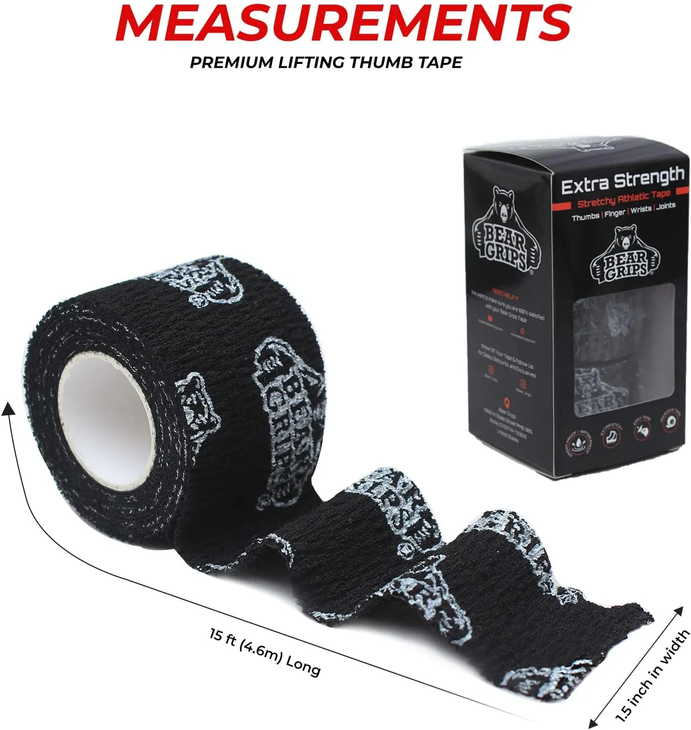 Bear Grips Weightlifting Tape | Thumb Tape, Athletic Wrist Tape, Finger Tape | Weight Lifting Tape, Sport Tape, 3-Pack | Tactical Tape, Stretchy Hand Tape, Gym Tape, WOD Tape, Hook Grip Tape, Workout