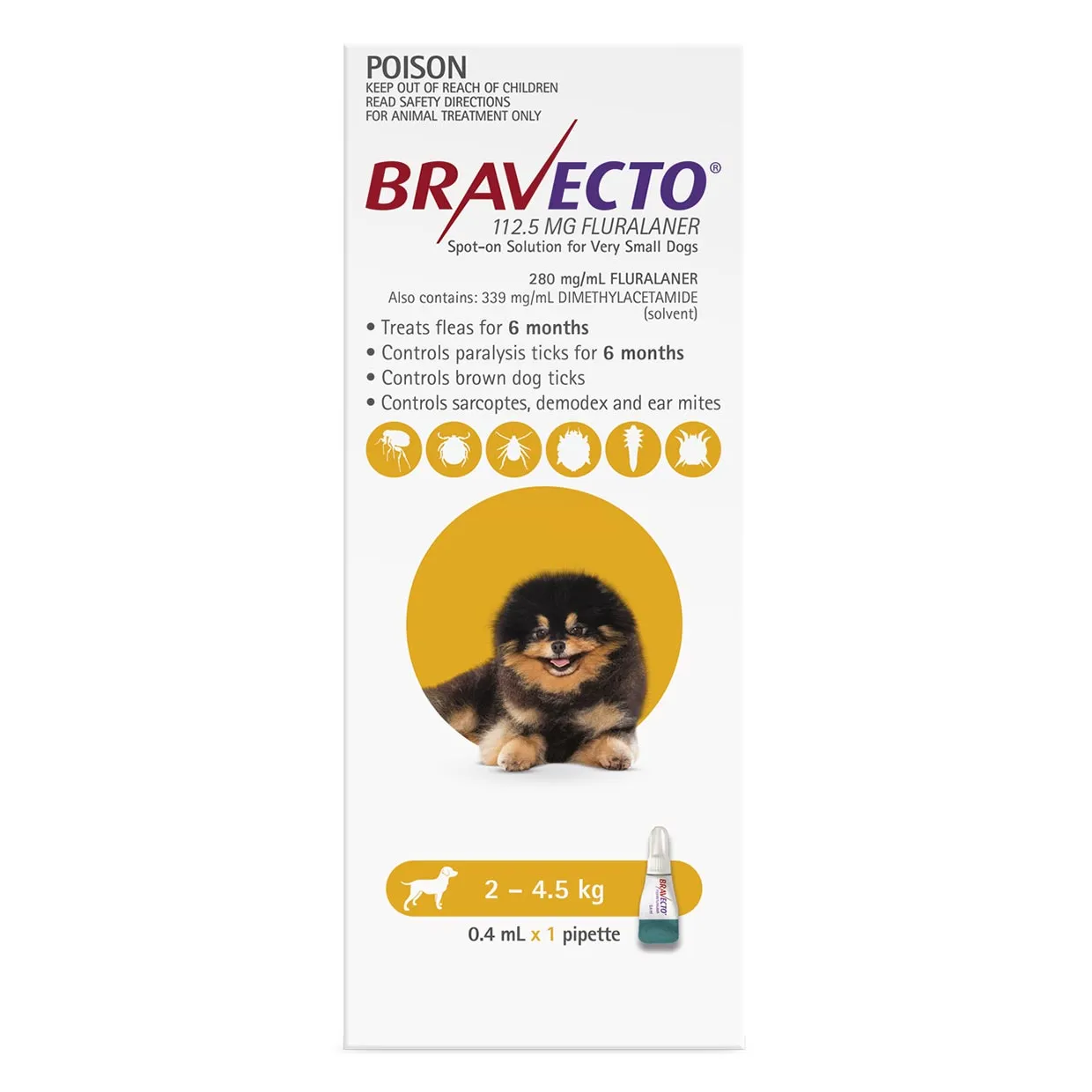 Bravecto Spot-on for Dogs 2kg-4.5kg (Yellow) - 2 Pack Value Bundle