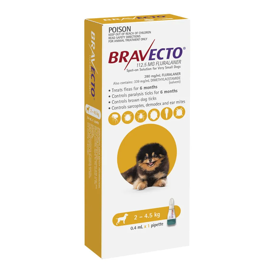 Bravecto Spot-on for Dogs 2kg-4.5kg (Yellow) - 2 Pack Value Bundle
