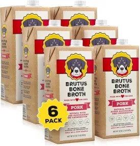 Brutus Bone Broth for Dogs | All Natural | Made in USA | Glucosamine & Chondroitin for Healthy Joints | Human Grade Ingredients | Hydrating Dog Sauce Food Topper, Gravy & Treat (Pork, 6-Pack)