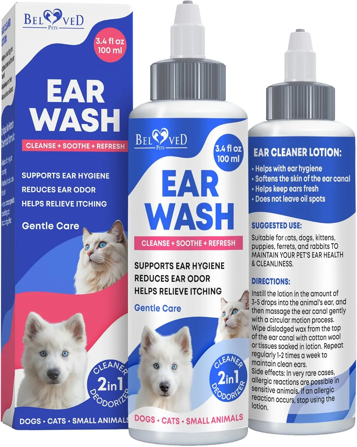 Cat & Dog Ear Cleaner Drops & Wash Solution - Yeast Otic Infection Treatment & Itchy Ear Relief for Pet - Wax Remover & Flush Remedy for Any Pets