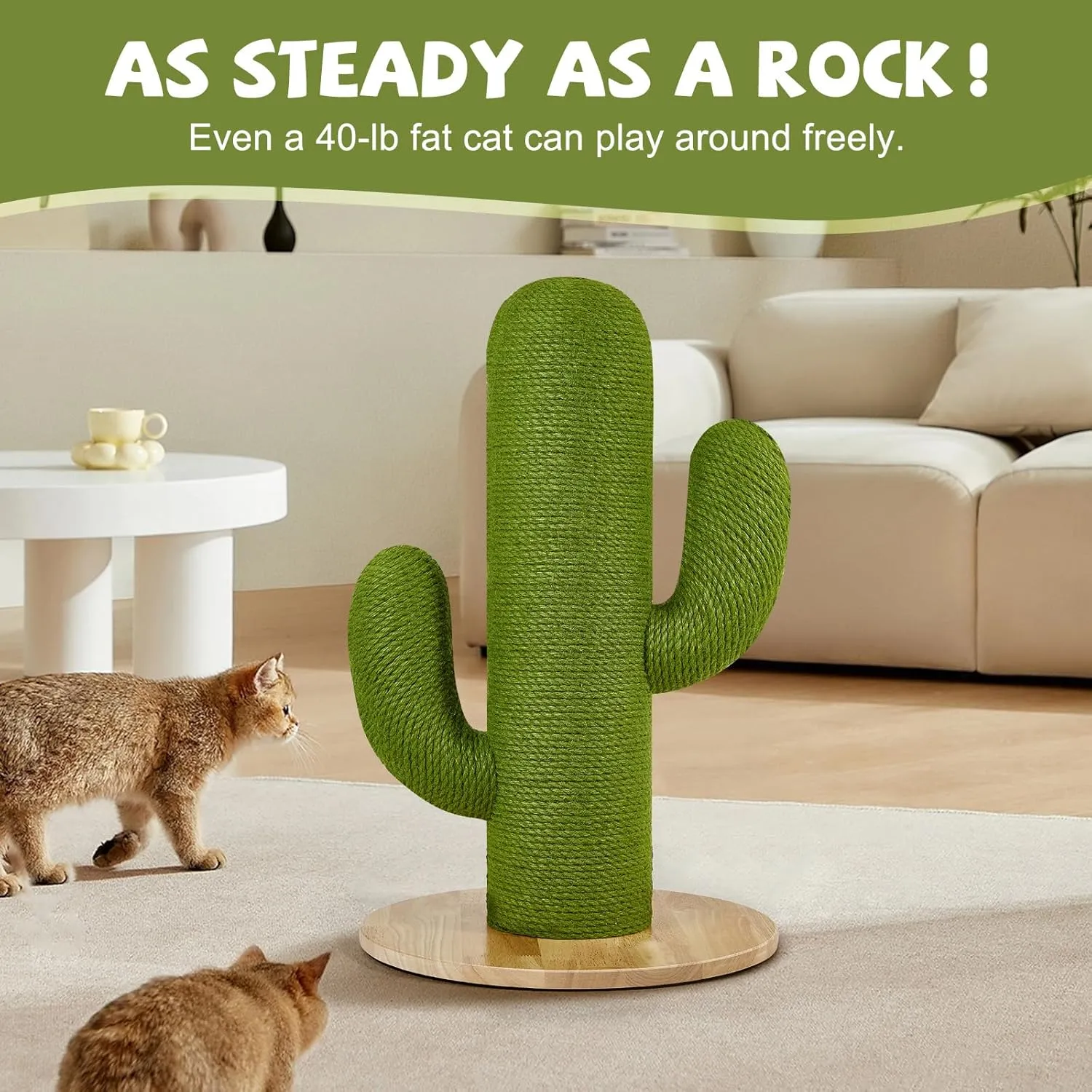 Cat Scratching Post with Solid Wood Base,27.55" Hx17.71 Lx17.71 W Tall Scratching Posts for Indoor Cats Adults,Cactus Thick Columns,Durable Lambswool and Jute,Large Scratcher Post (Small)