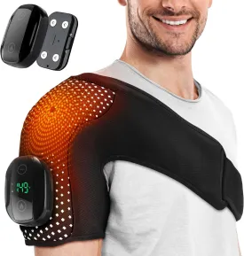 Cordless Shoulder Heating Pad, Heated Shoulder Massager, Heating Shoulder Brace with Detachable Controller, Electric Shoulder Heating Pad with 6 Heating Levels and 3 Vibration Modes, Black