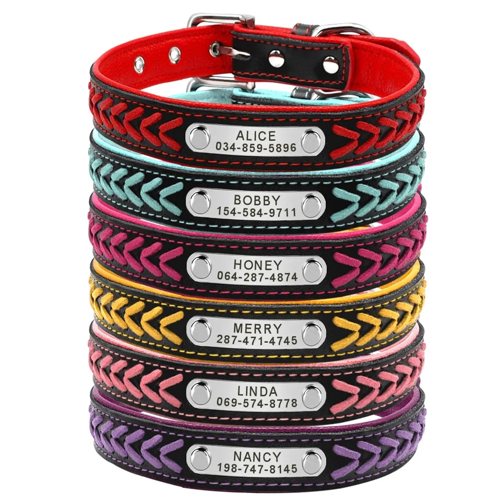 Customized Adjustable Leather Dog Collar For Small, Medium & Large Dogs