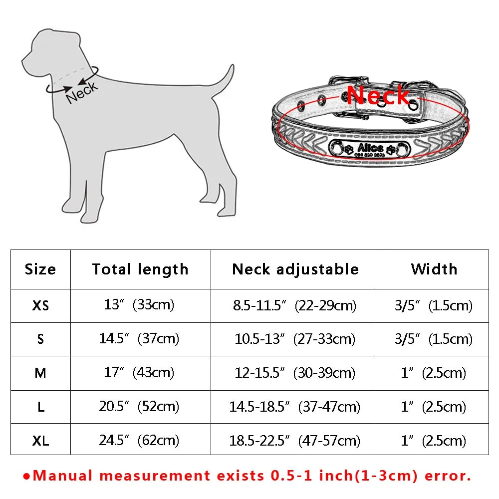 Customized Adjustable Leather Dog Collar For Small, Medium & Large Dogs