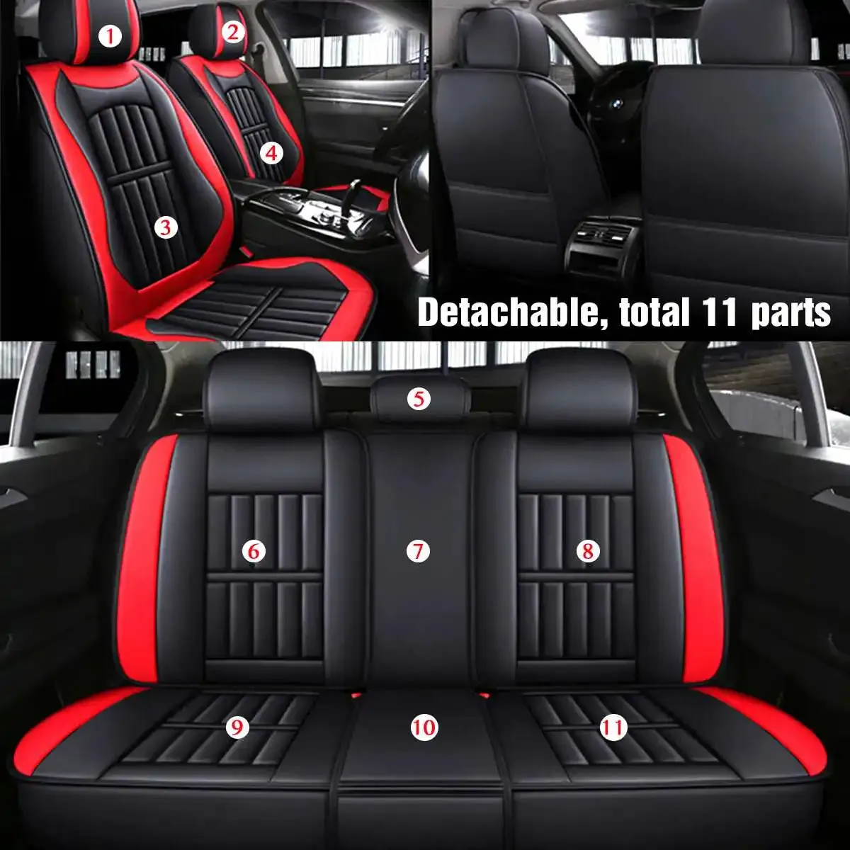 Deluxe PU Leather Car Seat Covers for 5 Seats – 11PCS Full Set with Front & Rear Protection for SUV & Truck 04