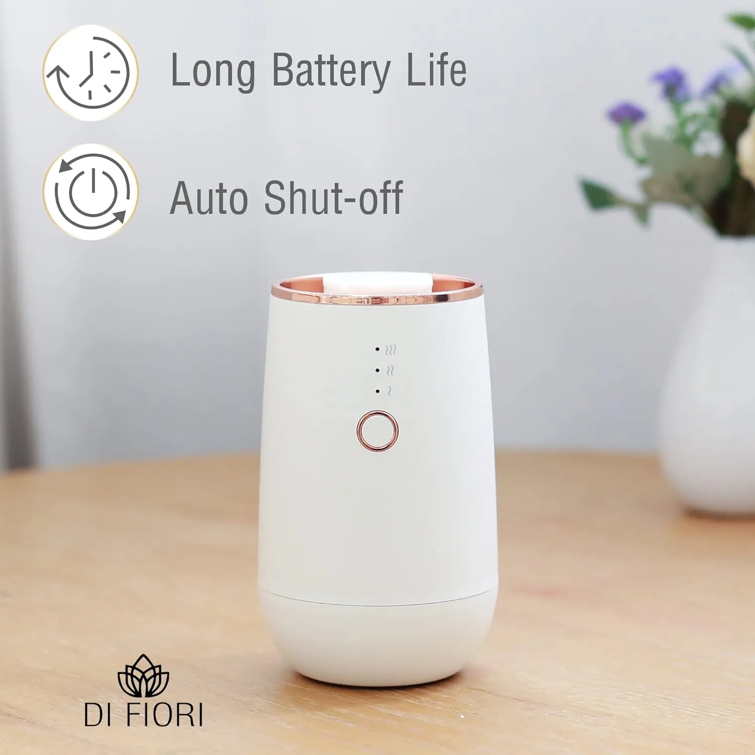 DI FIORI 2024 - Waterless Silent Scent Diffuser - Essential Oil Diffuser Portable, Diffusers Battery Operated Cordless - Nebulizer Car Diffuser, 9 Ambient Light, Aromatherapy Diffuser