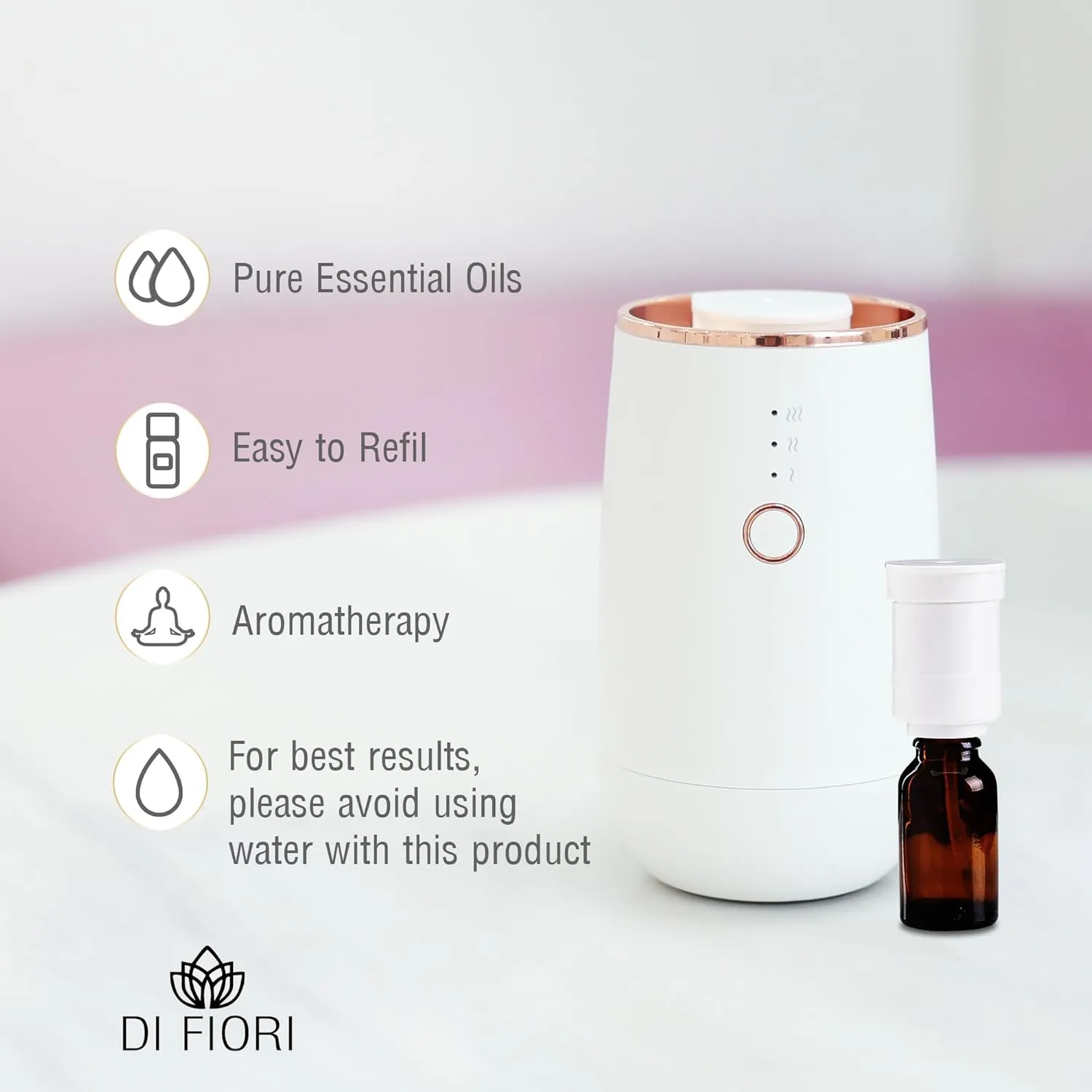 DI FIORI 2024 - Waterless Silent Scent Diffuser - Essential Oil Diffuser Portable, Diffusers Battery Operated Cordless - Nebulizer Car Diffuser, 9 Ambient Light, Aromatherapy Diffuser