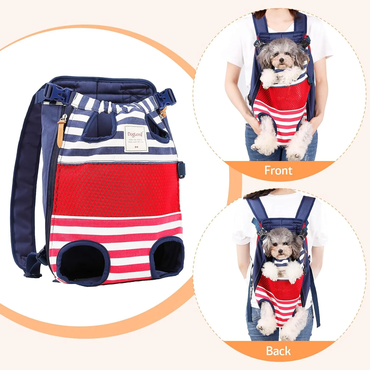 Dog Carrier Backpack, Pet Front Carrier Backpack Legs Out Dog Chest Carrier for Small Medium Dogs, Hands-Free Cat Backpack Carrier Dog Travel Backpack Airline Approved Hiking Bike Motorcycle