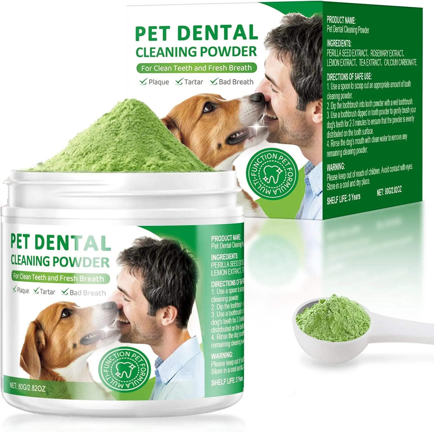 Dog Dental Powder,Dog Teeth Cleaning Powder,Dog Dental Cat Dental Care,Cat and Dog Teeth Cleaning,Canine Plaque Remover Helps Reduce Bad Breath,Improve Pet's Oral Cavity and Freshen Breath80G