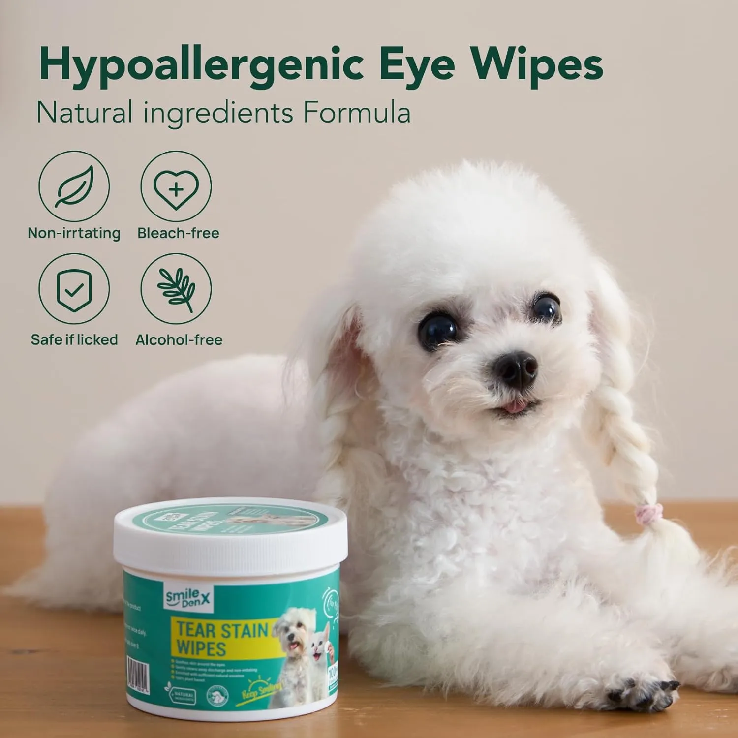 Dog Eye Wipes, Dog Eye Infection Treatment Gentle Eye Wipes for Dogs & Cats, Pet Eye Cleaner Wash Removes Discharge, Crust, Debris, and Gunk (100, Unscent)
