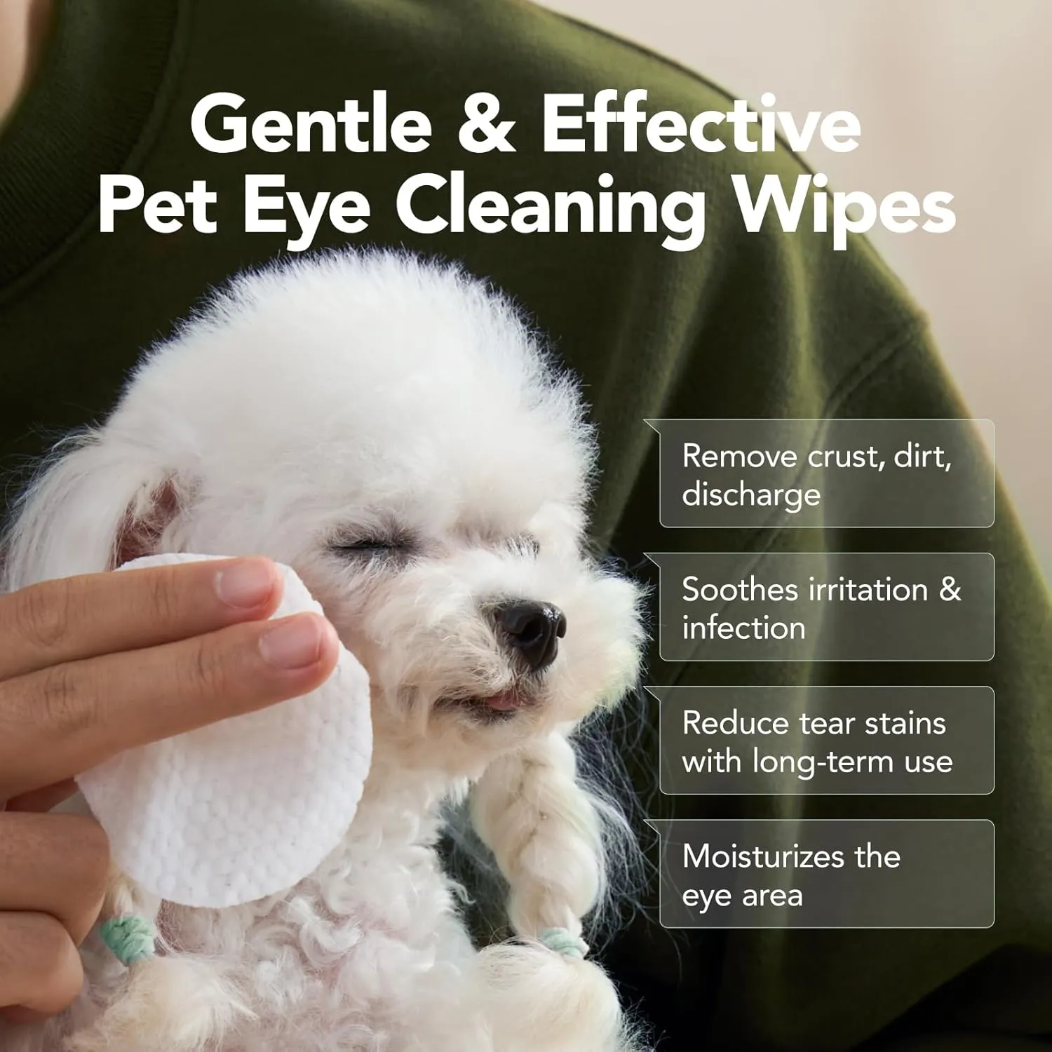 Dog Eye Wipes, Dog Eye Infection Treatment Gentle Eye Wipes for Dogs & Cats, Pet Eye Cleaner Wash Removes Discharge, Crust, Debris, and Gunk (100, Unscent)