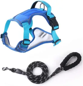 Dog Harness,Escape Proof Dog Harness, Pet Harness with Leash,Adjustable Soft Padded Dog Vest, Reflective No-Choke Pet Oxford Vest, Strong and Durable Pet Carrier (Bule, Large)