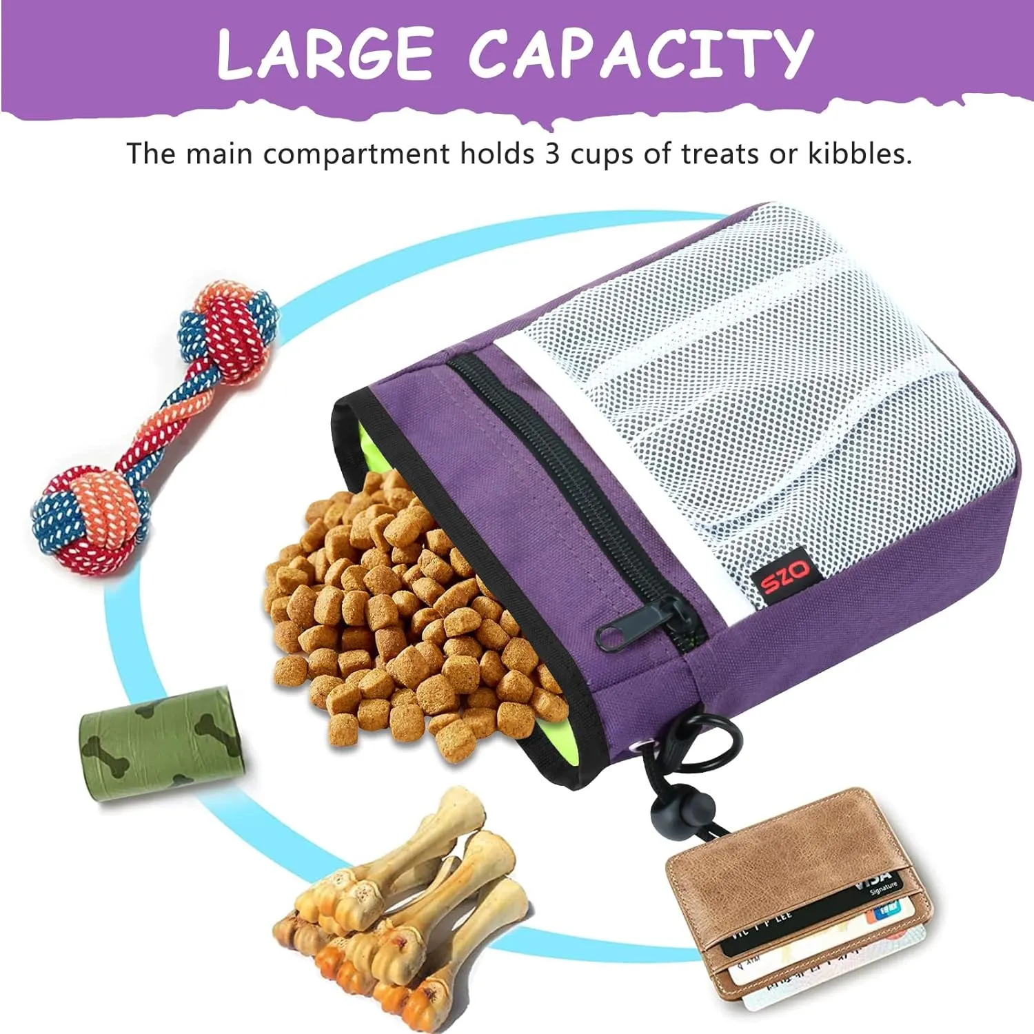 Dog Treat Pouch - 3 Ways to Wear Treat Pouches for Pet Training and 2 Pieces Clicker Taining for Dogs, Dog Training Treat Pouch Bag and Dog Clicker for Training with Waist Belt Shoulder Strap - Purple