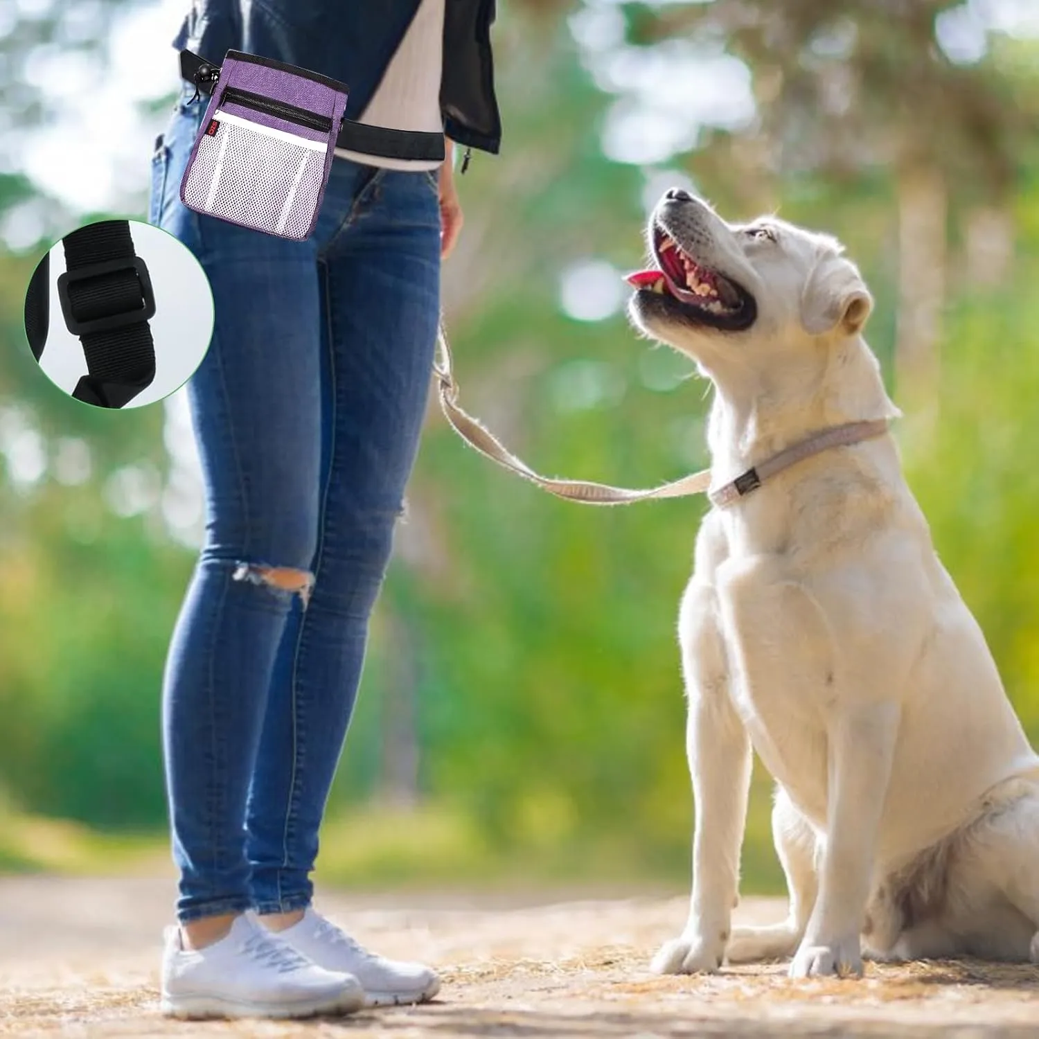 Dog Treat Pouch - 3 Ways to Wear Treat Pouches for Pet Training and 2 Pieces Clicker Taining for Dogs, Dog Training Treat Pouch Bag and Dog Clicker for Training with Waist Belt Shoulder Strap - Purple