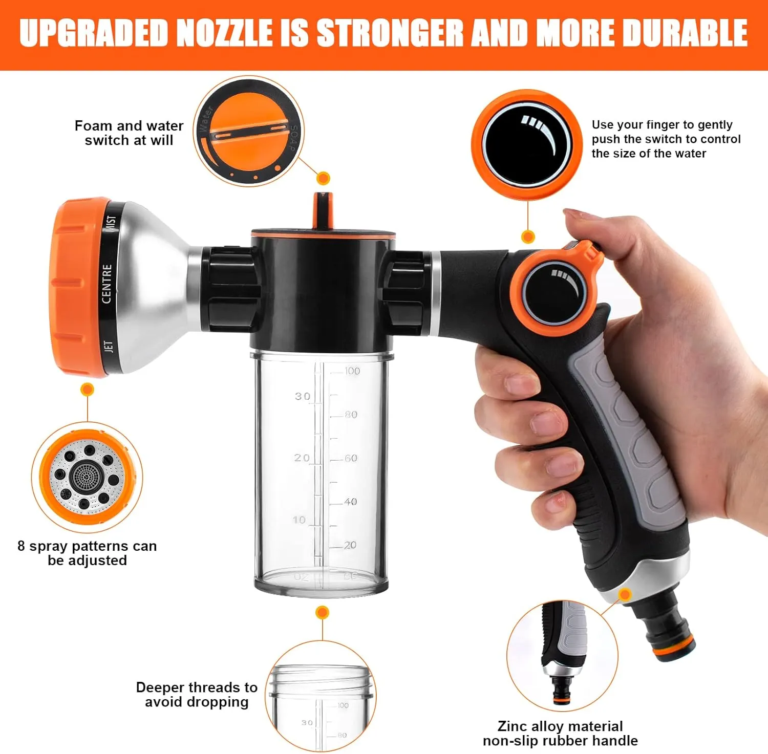 Dog Washing Hose Attachment,8 Sprayer Hose Attachment with Soap Dispenser,Dog Training Clicker and Dog Comb,3/4in Garden Hose Nozzle for Watering Plants,Car Washing,Showering Pet