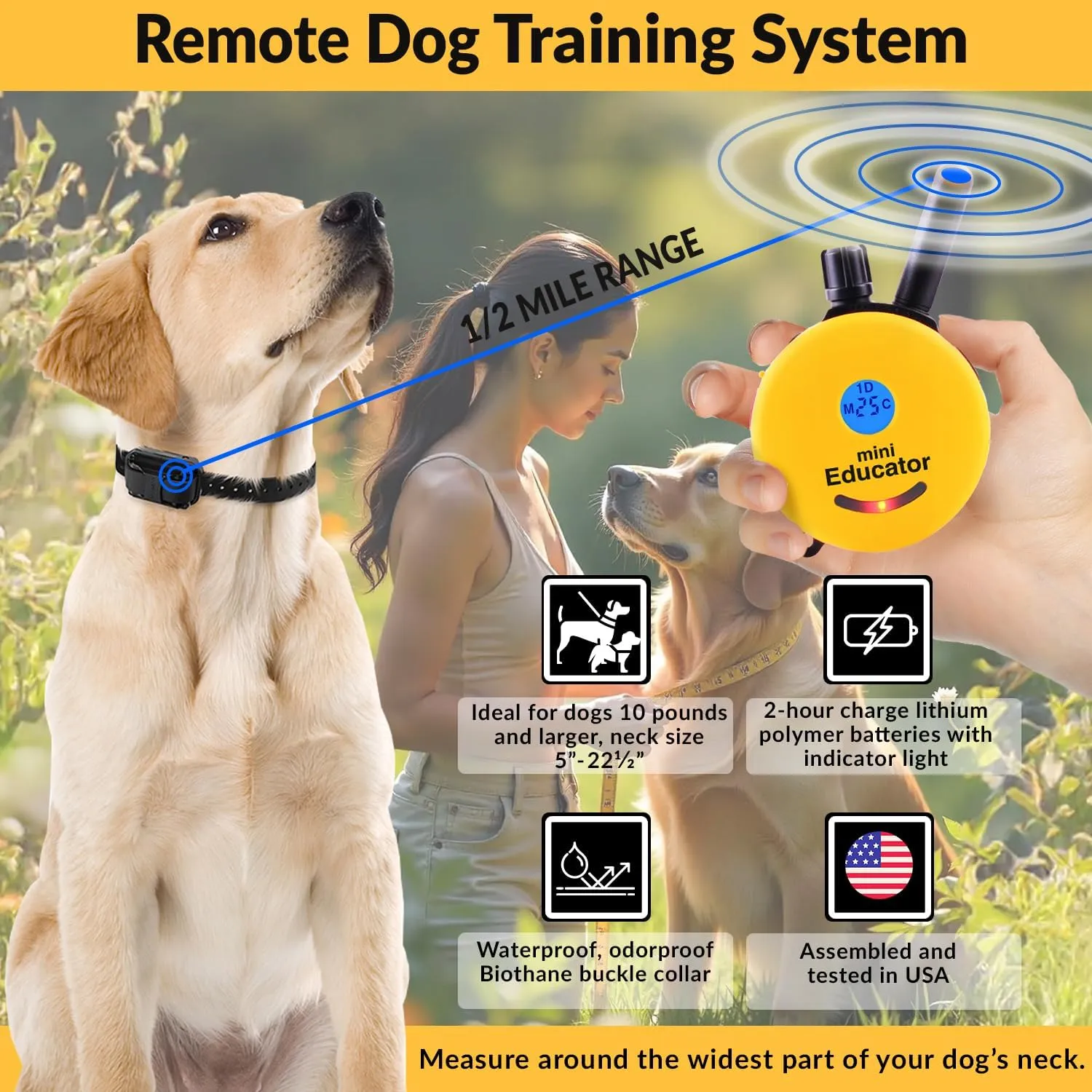 E-Collar  Educator ET-302-1/2 Mile Waterproof Remote Dog Training Collar Includes Premium Finger Clicker Trainer, 100 Programmable Levels   Vibration   Light   Sound