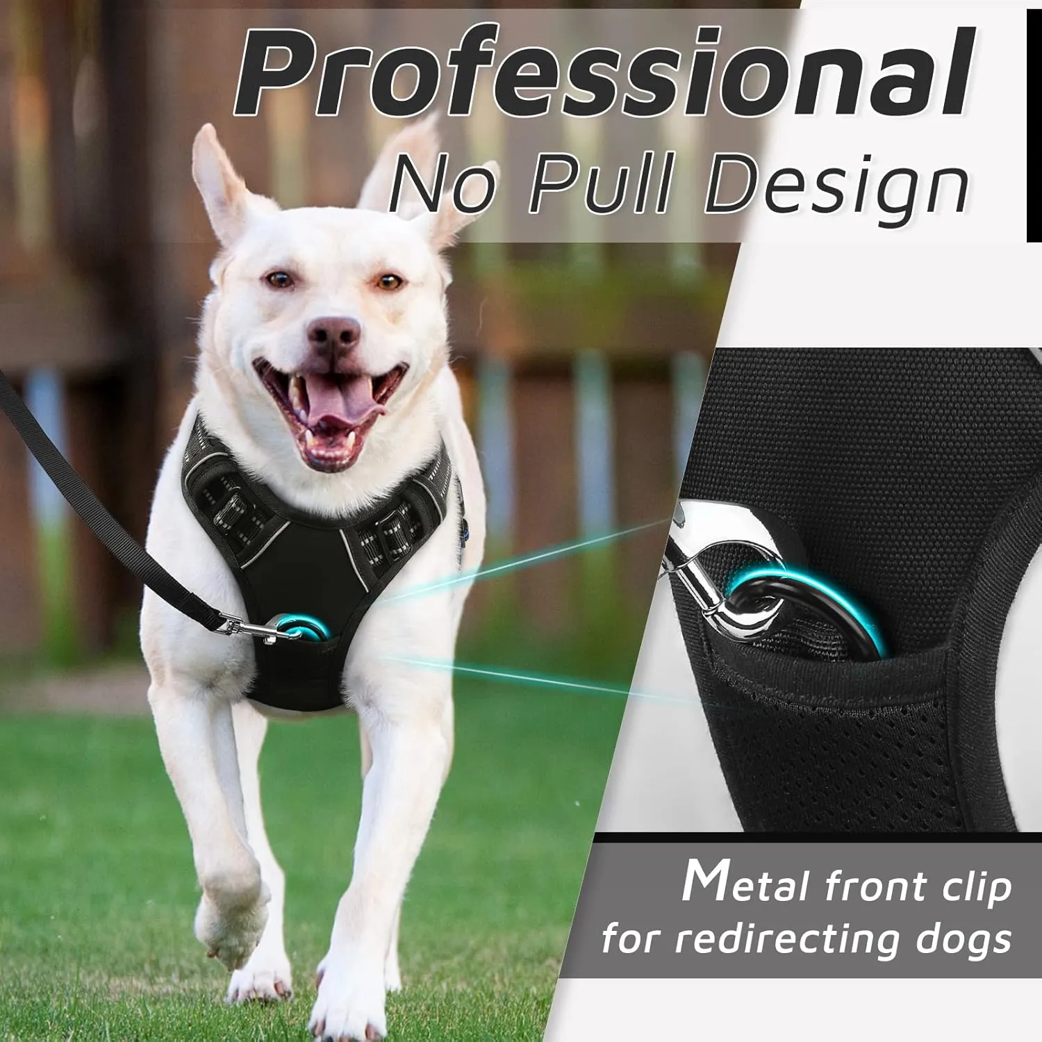 Eagloo Dog Harness Large Breed, No Pull Service Vest with Reflective Strips and Control Handle, Adjustable and Comfortable for Easy Walking, No Choke Pet Harness with 2 Metal Rings, Black, XL
