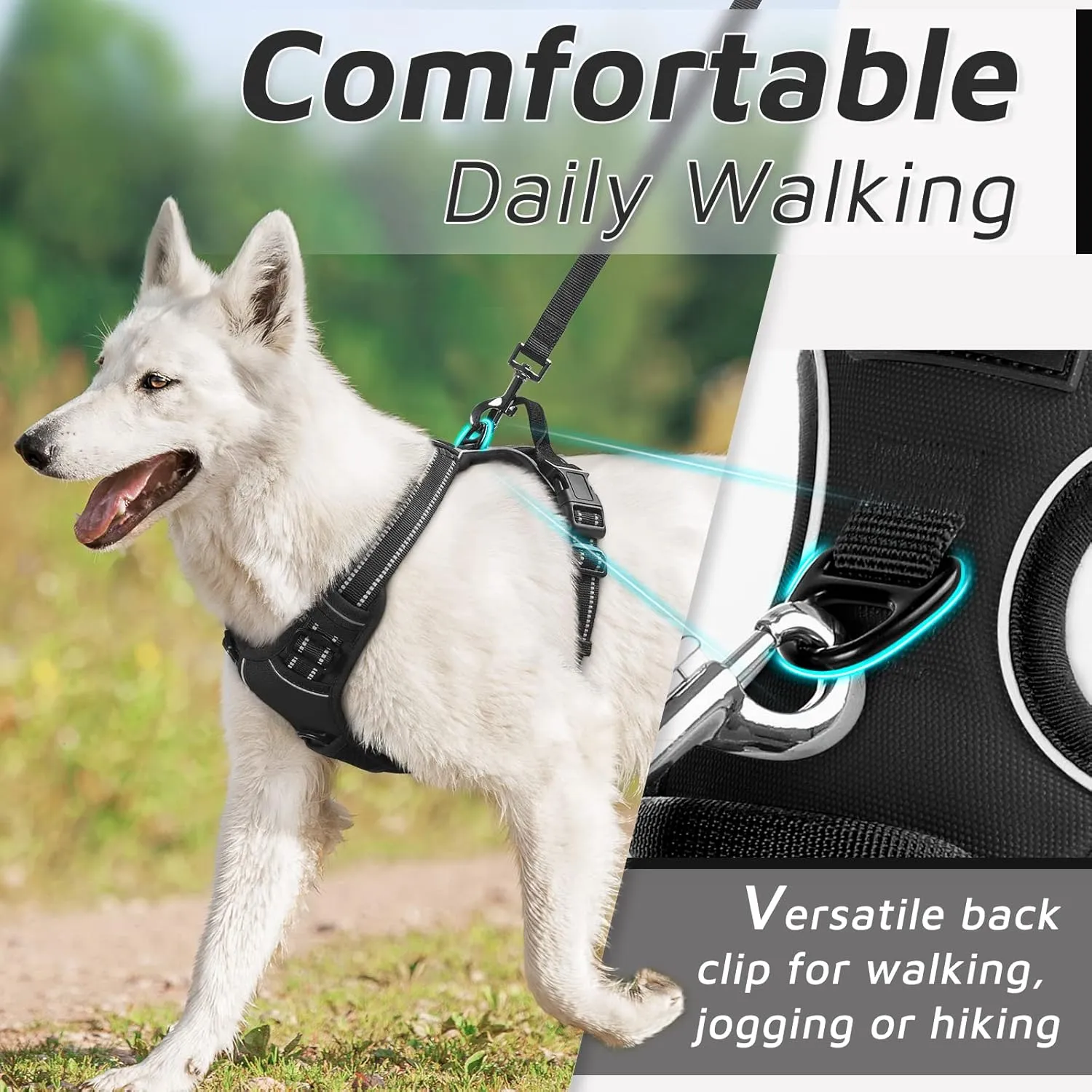 Eagloo Dog Harness Large Breed, No Pull Service Vest with Reflective Strips and Control Handle, Adjustable and Comfortable for Easy Walking, No Choke Pet Harness with 2 Metal Rings, Black, XL