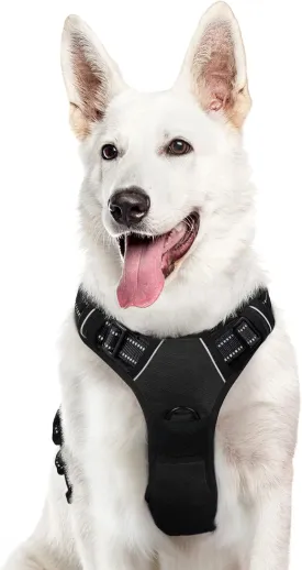 Eagloo Dog Harness Large Breed, No Pull Service Vest with Reflective Strips and Control Handle, Adjustable and Comfortable for Easy Walking, No Choke Pet Harness with 2 Metal Rings, Black, XL