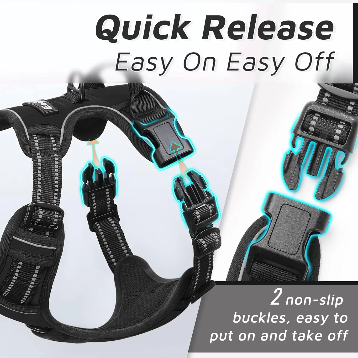 Eagloo Dog Harness Large Breed, No Pull Service Vest with Reflective Strips and Control Handle, Adjustable and Comfortable for Easy Walking, No Choke Pet Harness with 2 Metal Rings, Black, XL