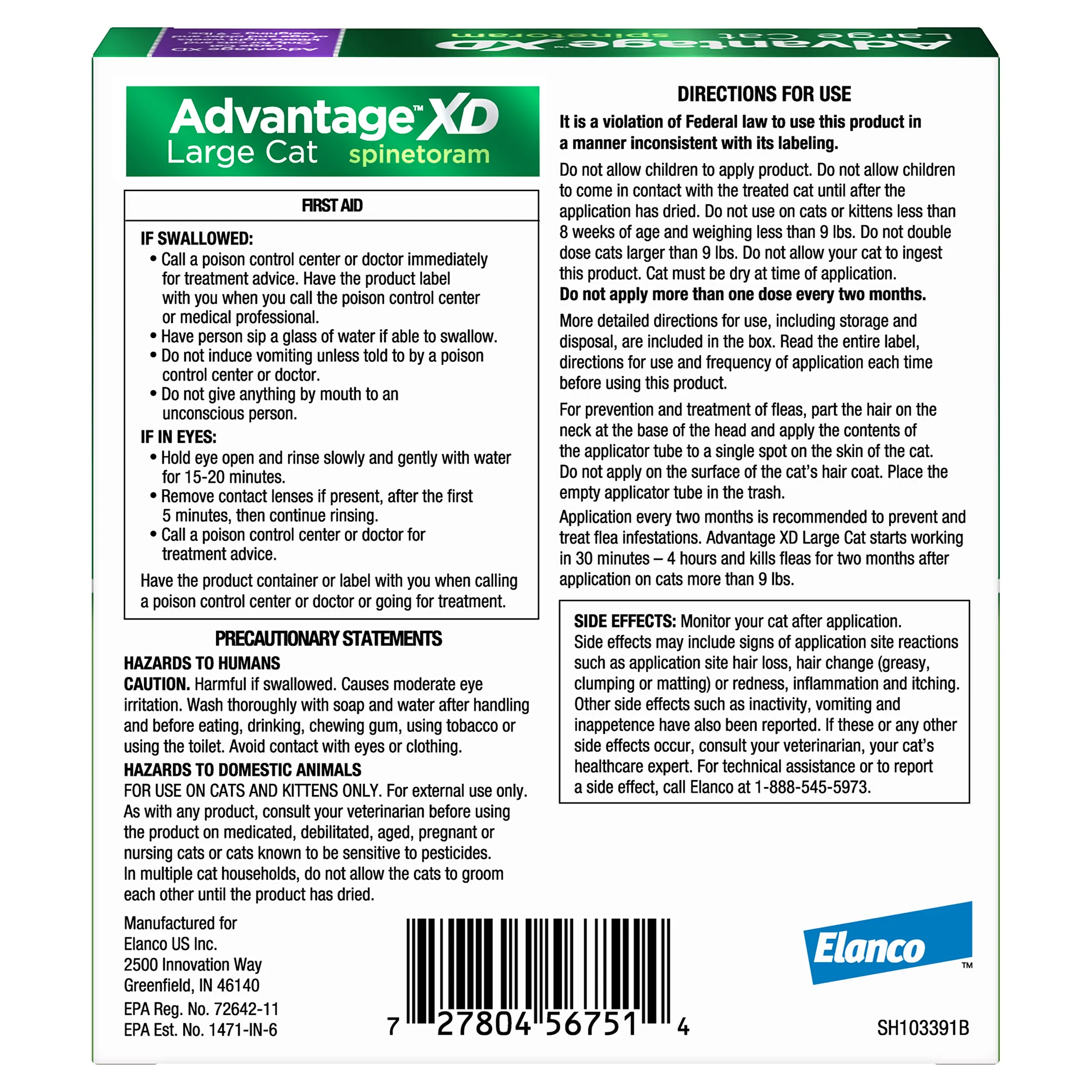 Elanco Advantage XD Extended Large Cat 8-Month 4-Dose Flea and Tick Spot-on Treatment - 9  Lbs - 4 Pack