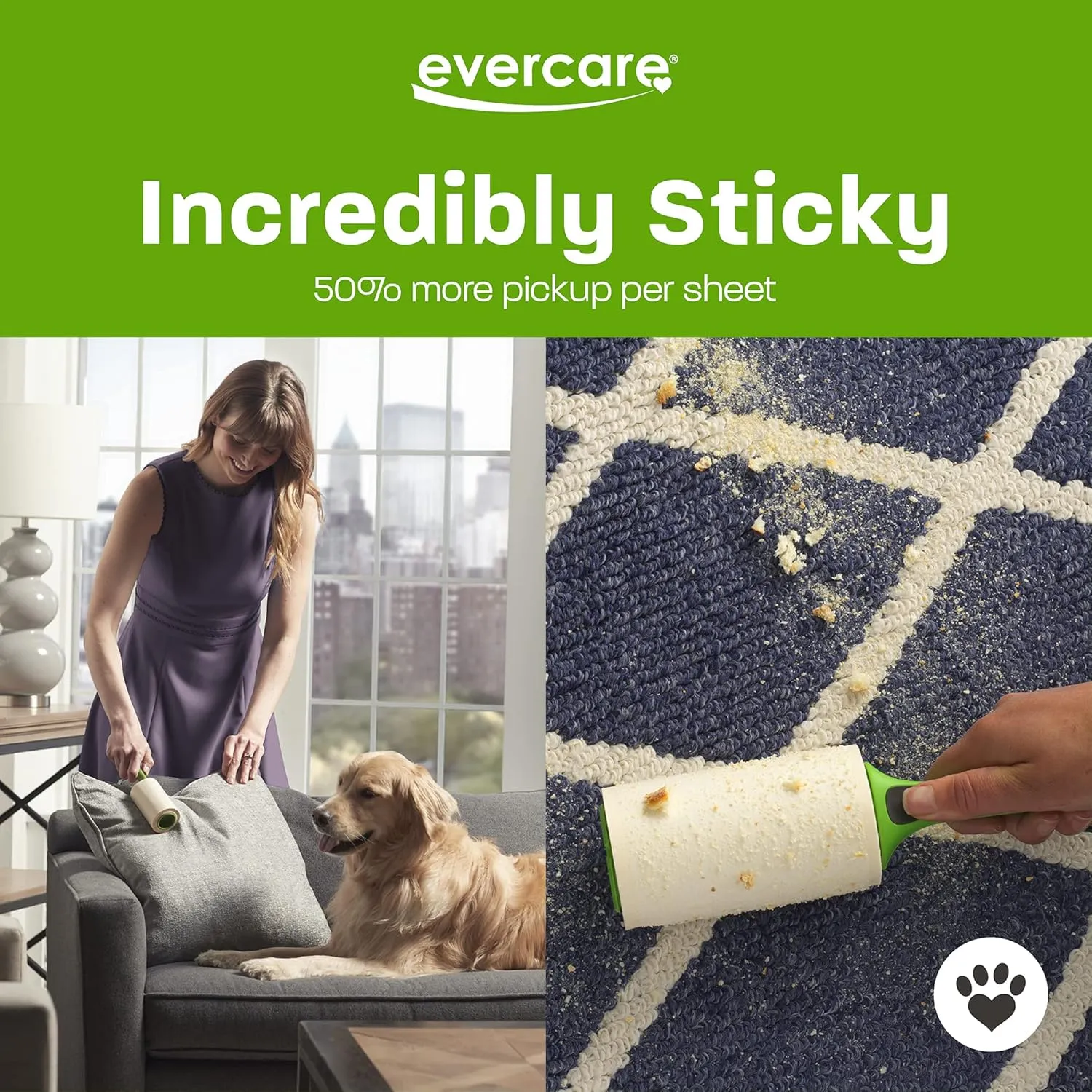 Evercare Value Pack of 5 Giant Extreme Stick Refillable Lint Rollers, 60 Sheets Each