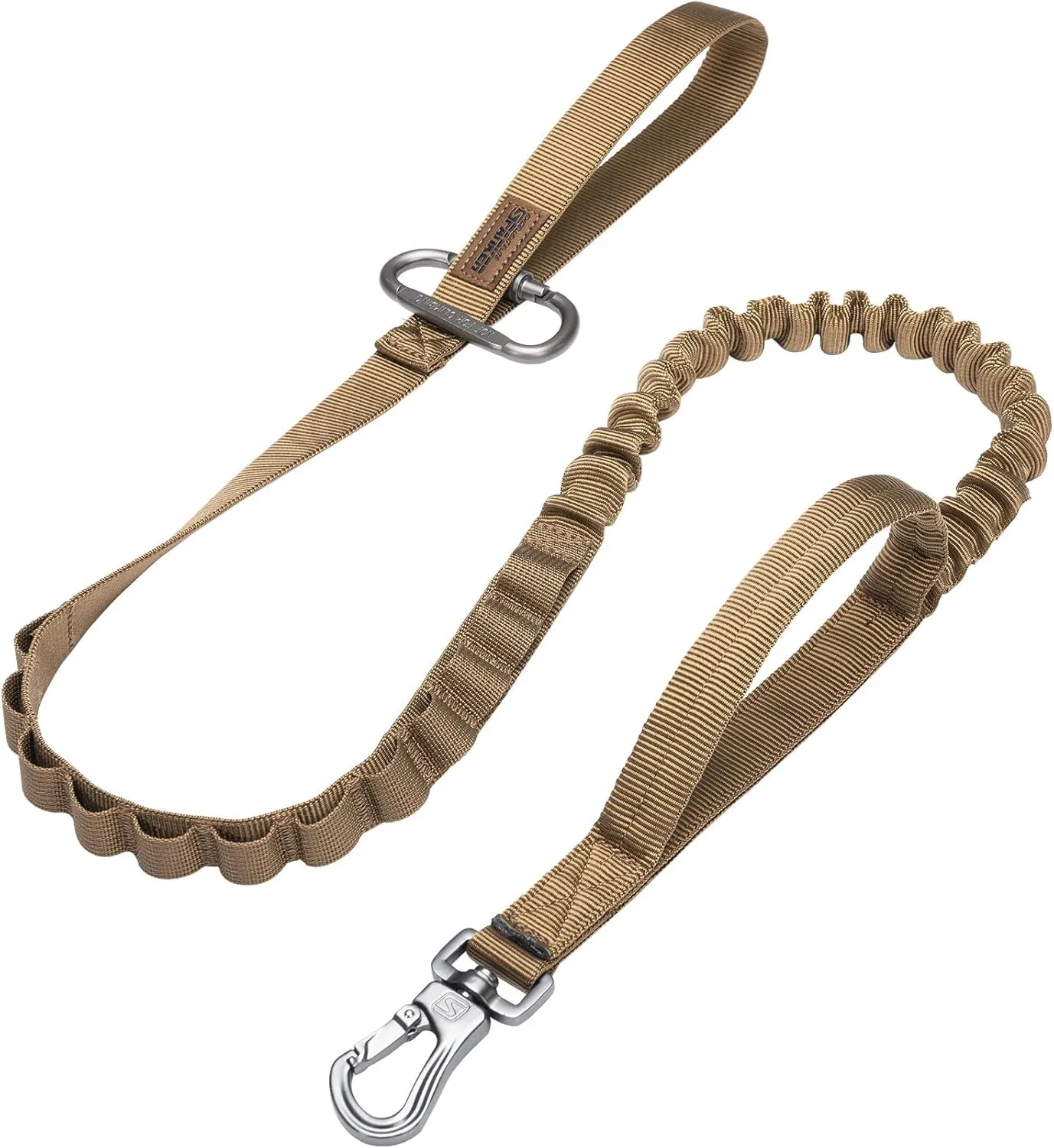 EXCELLENT ELITE SPANKER Tactical Bungee Dog Leash Military Adjustable Dog Leash Quick Release Elastic Leads Rope with 2 Control Handle(Coyote Brown)