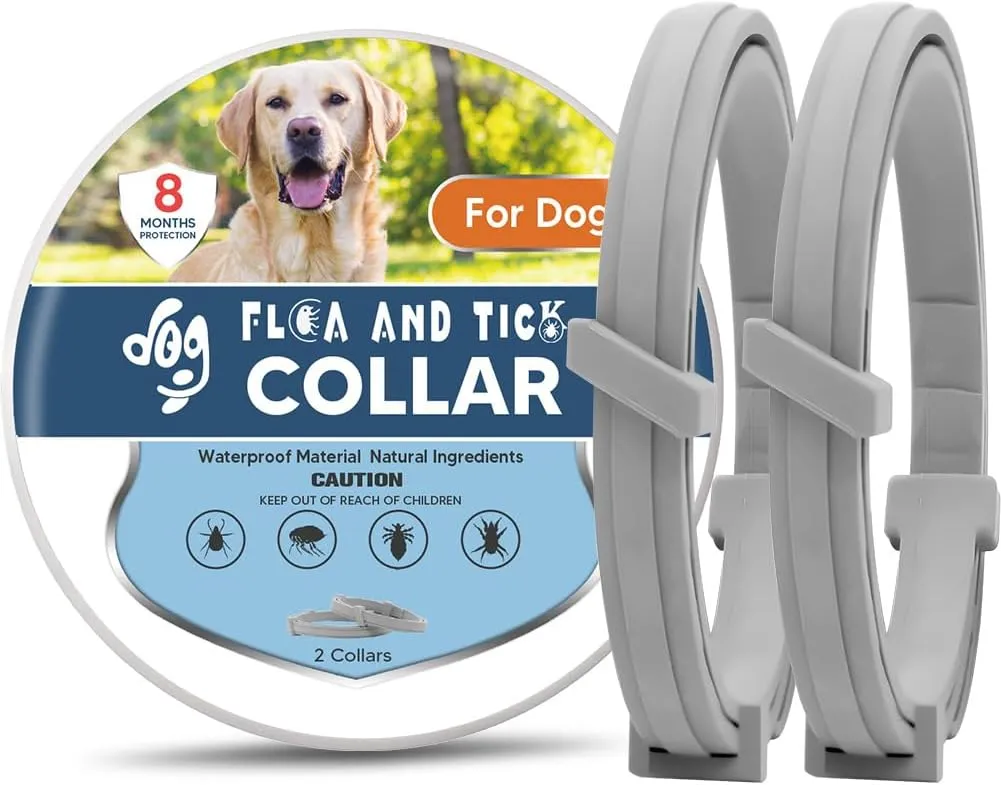 Flea & Tick Collar for Dog, Flea Collars for Dogs, Dog Tick Collars for Large Dogs, Upgraded Snug-Fitting Dogg Collar, Adjustable 8 Months Prevention 2-Pack