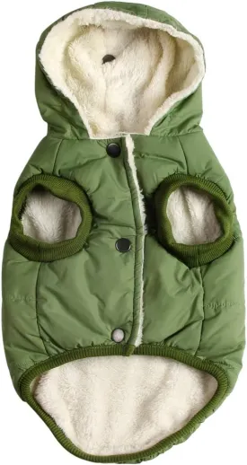 Fleece Lining Extra Warm Dog Hoodie in Winter for Medium Dogs Jacket Pet Coats with Hooded Green L