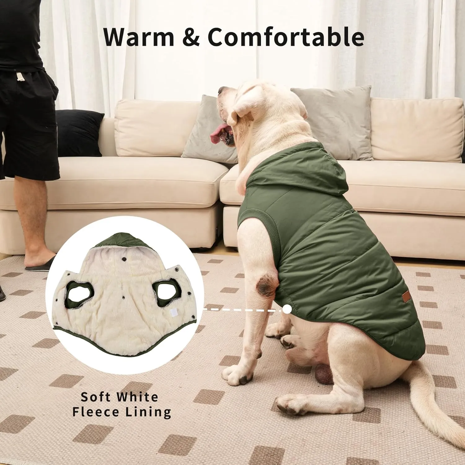 Fleece Lining Extra Warm Dog Hoodie in Winter for Medium Dogs Jacket Pet Coats with Hooded Green L