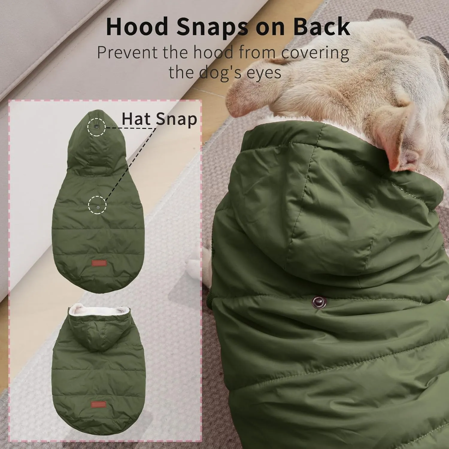 Fleece Lining Extra Warm Dog Hoodie in Winter for Medium Dogs Jacket Pet Coats with Hooded Green L