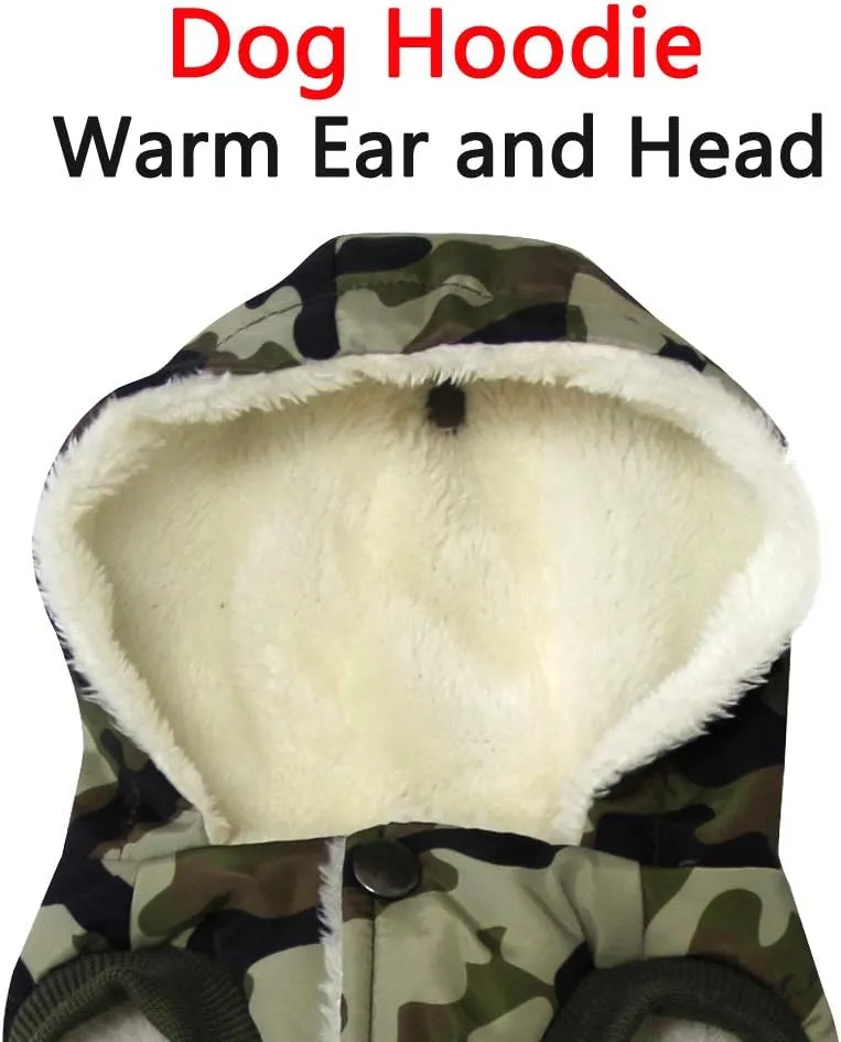 Fleece Lining Extra Warm Dog Hoodie in Winter for Medium Dogs Jacket Pet Coats with Hooded,Green Camo L