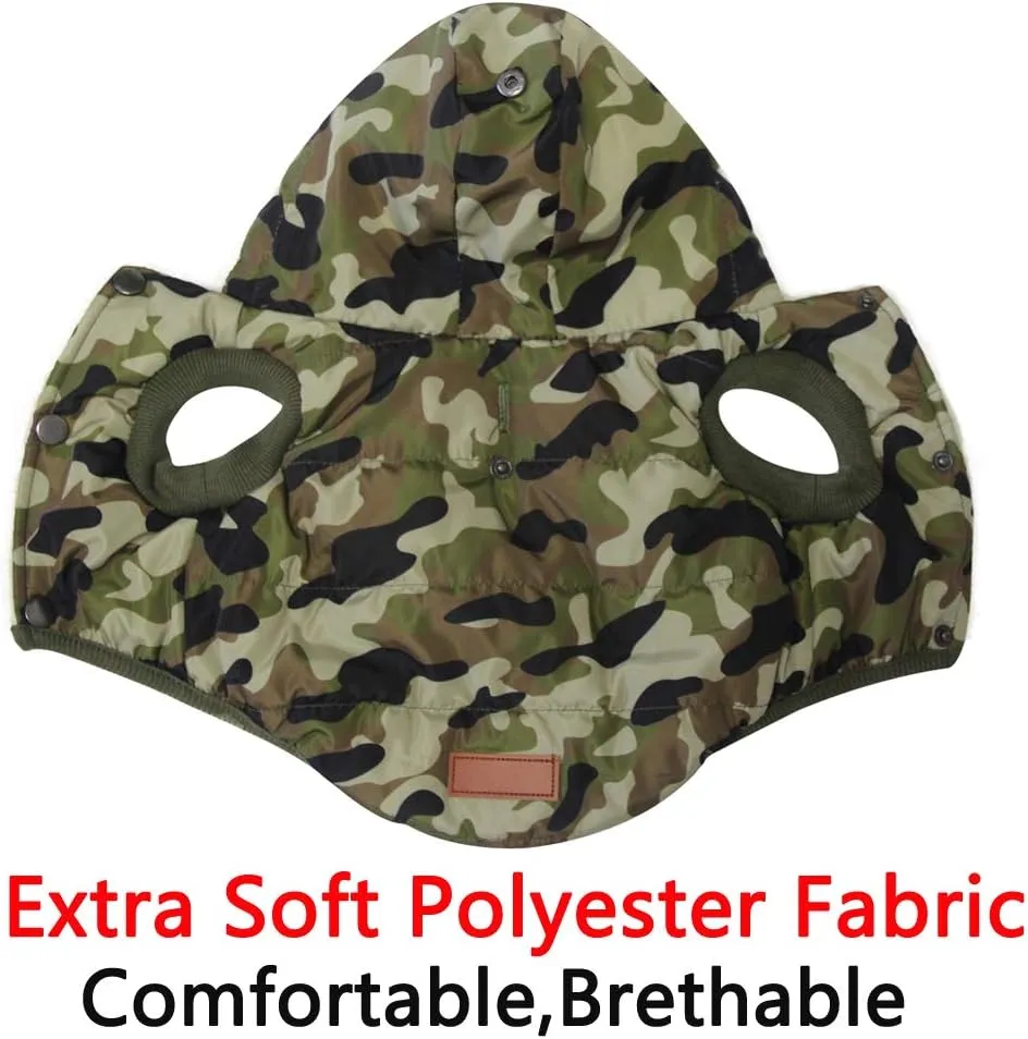 Fleece Lining Extra Warm Dog Hoodie in Winter for Medium Dogs Jacket Pet Coats with Hooded,Green Camo L