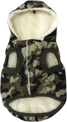 Fleece Lining Extra Warm Dog Hoodie in Winter for Medium Dogs Jacket Pet Coats with Hooded,Green Camo L