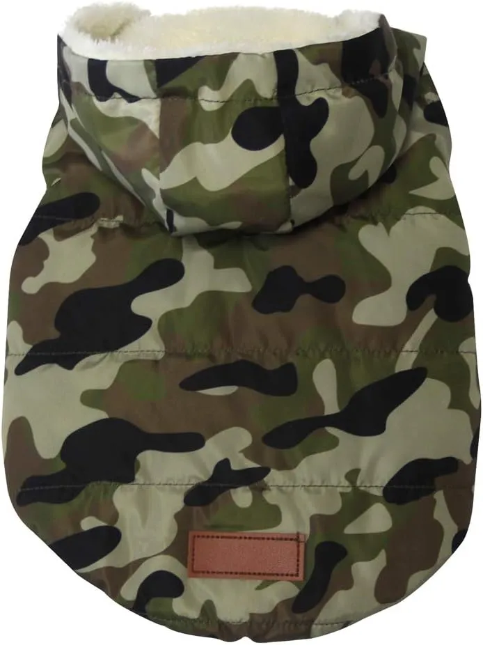 Fleece Lining Extra Warm Dog Hoodie in Winter for Medium Dogs Jacket Pet Coats with Hooded,Green Camo L