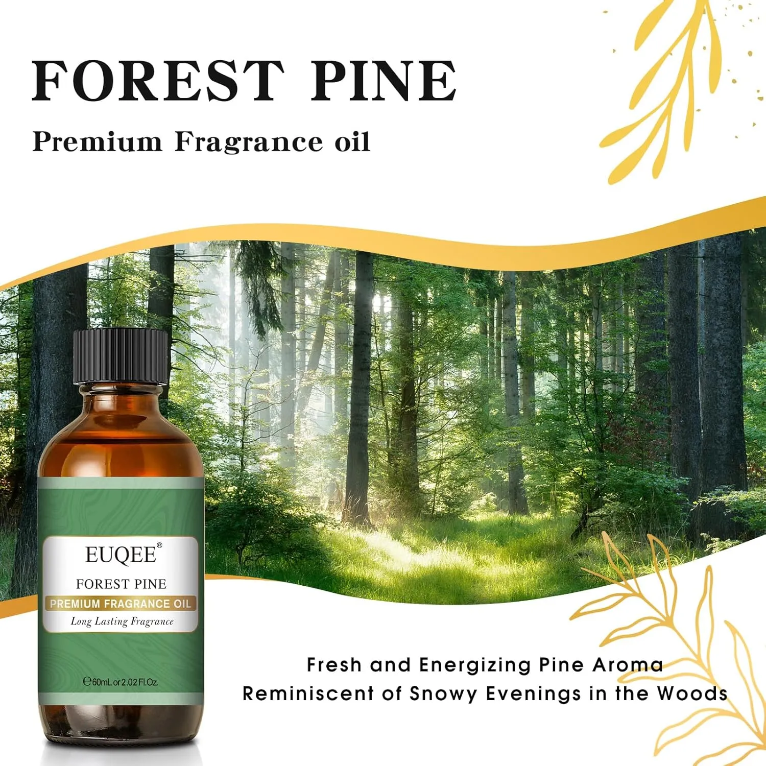Forest Pine Fragrance Oil Premium Fragrance Essential Oil 2.02 Fl oz with Glass Dropper for Diffusers, Soap Making, DIY Candle (60ml)
